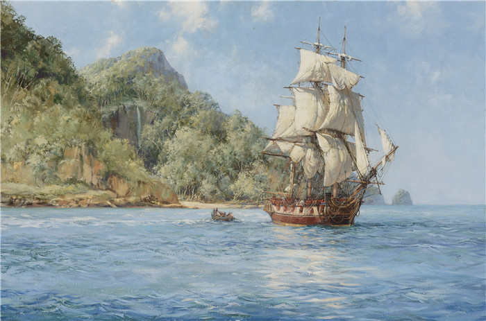 蒙塔古·道森（Montague Dawson）海洋画作品-宝岛椰子
