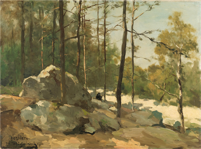 让·亨德里克·维西恩布鲁奇(jan hendrik Weissenbruch)作品-巴比松附近的森林景观， 1923年