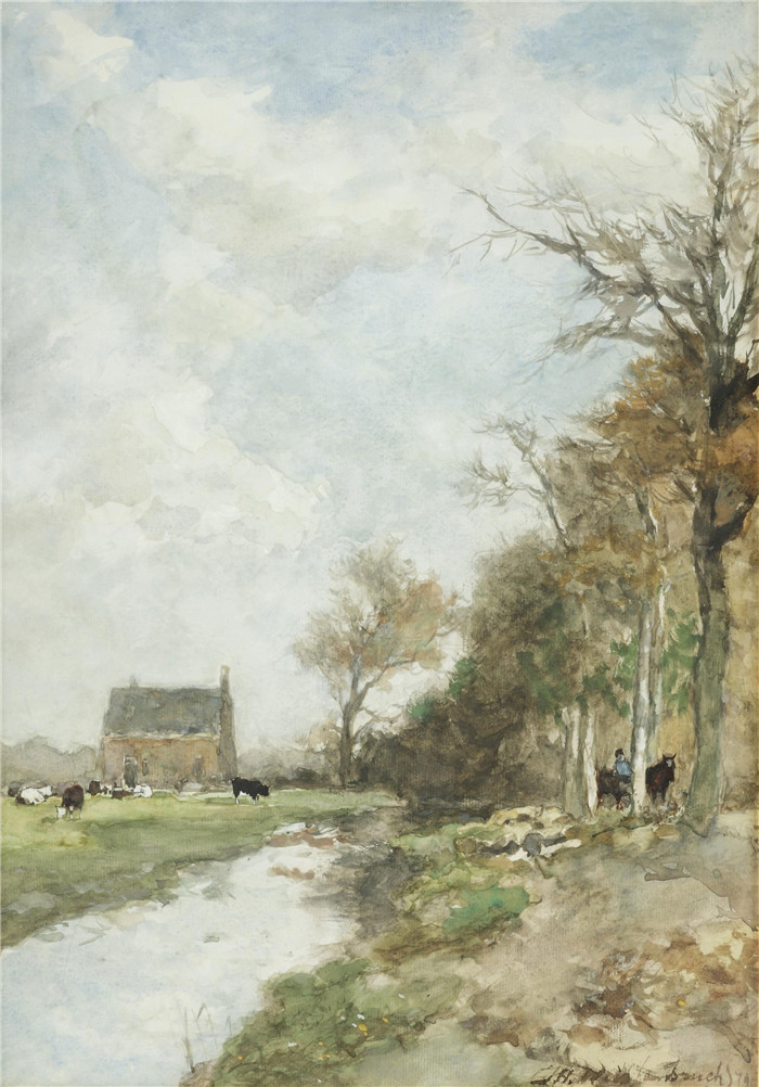 让·亨德里克·维西恩布鲁奇(jan hendrik Weissenbruch)作品-沿着森林边缘