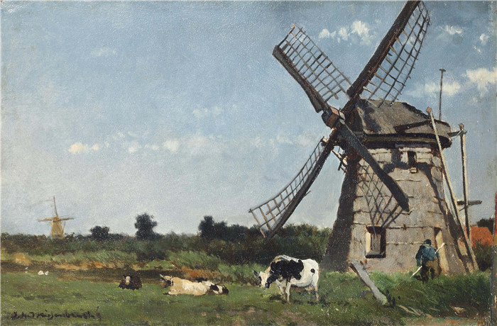 让·亨德里克·维西恩布鲁奇(jan hendrik Weissenbruch)作品-农场风车