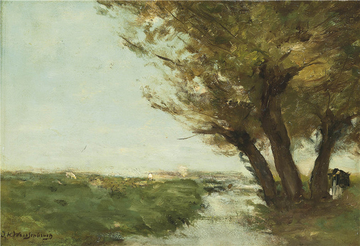让·亨德里克·维西恩布鲁奇(jan hendrik Weissenbruch)作品-柳树下