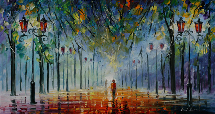 列昂尼德·阿夫列莫夫(Leonid Afremov)油画-冬季公园的色彩（2）