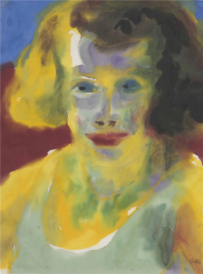埃米尔·诺尔德（Emil Nolde）作品-《背光中的女人肖像》，1930年
