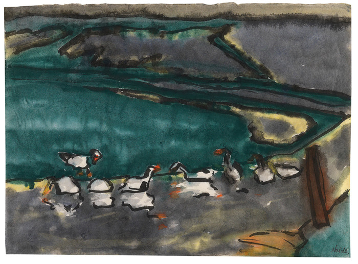 埃米尔·诺尔德（Emil Nolde）作品-沼泽湖中的鸭子，1920年
