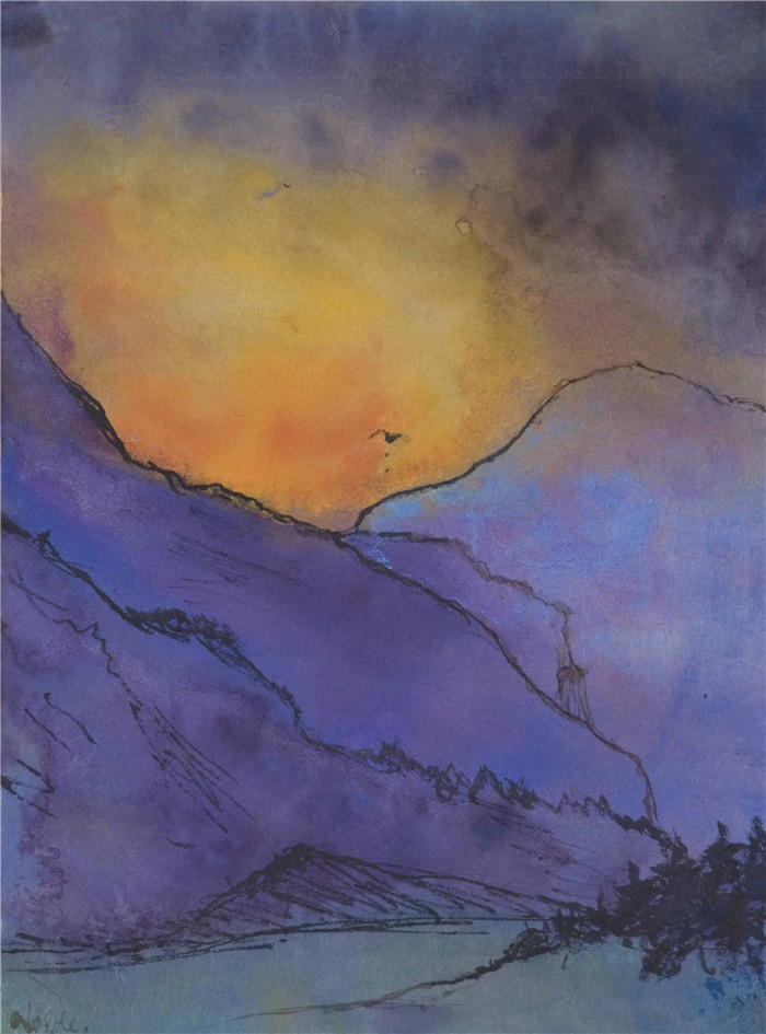 埃米尔·诺尔德（Emil Nolde）作品-紫罗兰山景观，1935年