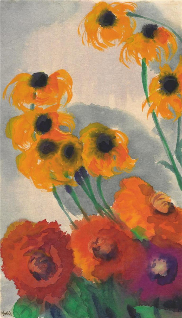 埃米尔·诺尔德（Emil Nolde）作品-罂粟花和太阳帽