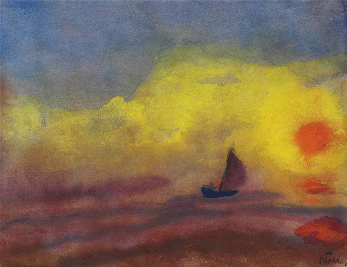 埃米尔·诺尔德（Emil Nolde）作品-水手与落日，1946年