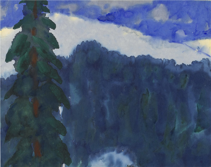 埃米尔·诺尔德（Emil Nolde）作品-杉树山景