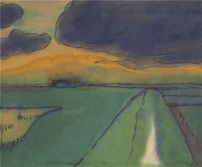 埃米尔·诺尔德（Emil Nolde）作品-紫云下的沼泽地