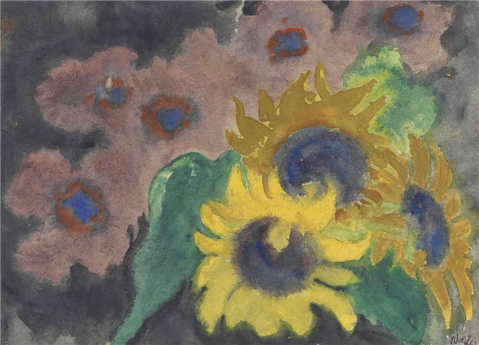 埃米尔·诺尔德（Emil Nolde）作品-向日葵和罂粟