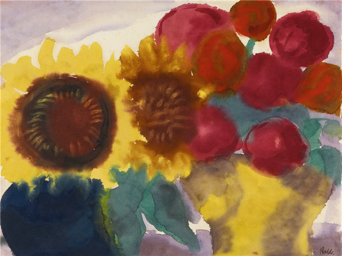 埃米尔·诺尔德（Emil Nolde）作品-向日葵和牡丹