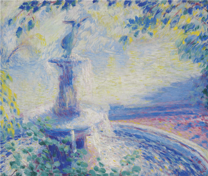 西奥多·厄尔·巴特勒（Theodore Earl Butler）作品-中央公园喷泉1915