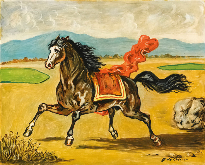 乔治·德·基里科（Giorgio de Chirico）高清作品-红色斗篷马，1962年