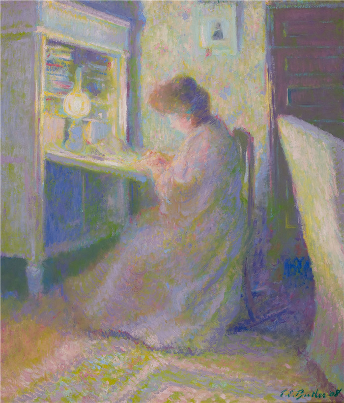 西奥多·厄尔·巴特勒（Theodore Earl Butler）作品-艺术家妻子 1908年