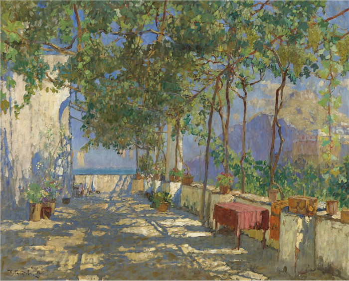 康斯坦丁·伊万诺维奇·戈巴托夫(konstantin lvanovich gorbatov)油画-卡普里的Patio,1925年