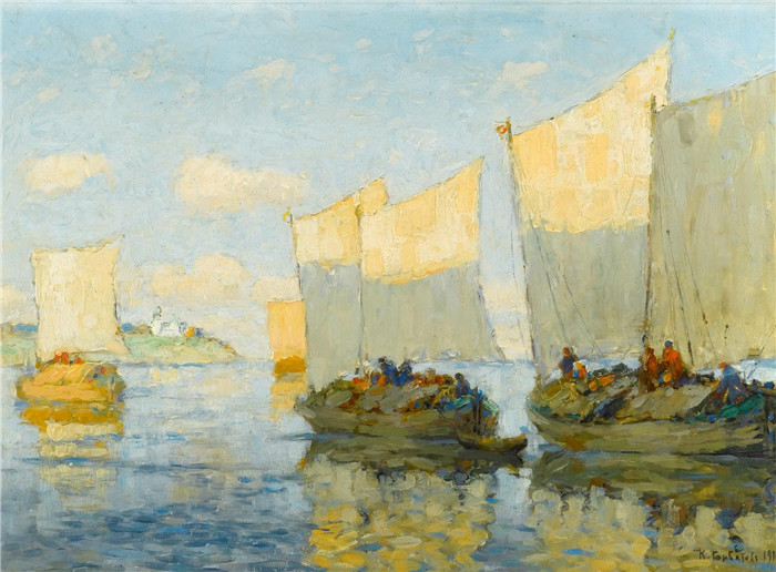 康斯坦丁·伊万诺维奇·戈巴托夫（konstantin lvanovich gorbatov）油画-帆船