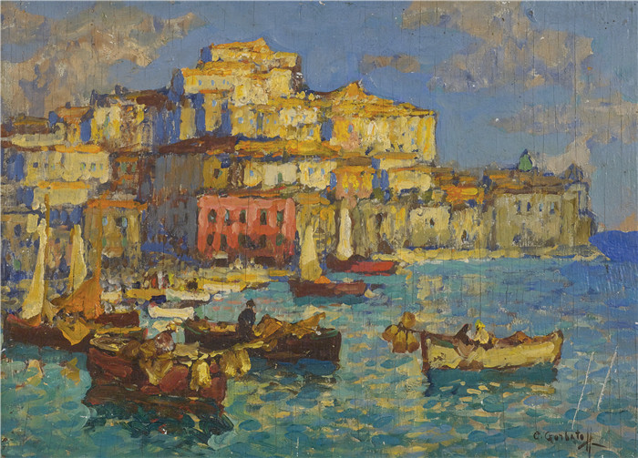 康斯坦丁·伊万诺维奇·戈巴托夫(konstantin lvanovich gorbatov)油画-THE HARBOUR AT NAPLES