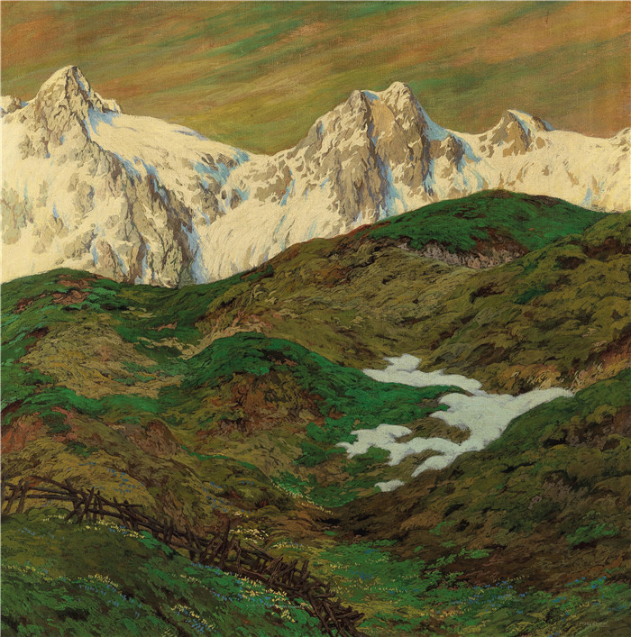 雨果·霍迪纳(Hugo Hodiener )油画-ES WILL FRUHLING WERDEN, LAUT RUCKSEITIGER BETITELUNG