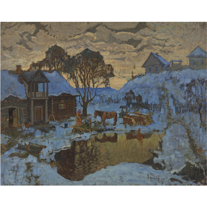 康斯坦丁·伊万诺维奇·戈巴托夫（konstantin lvanovich gorbatov）油画-黄昏的冬村