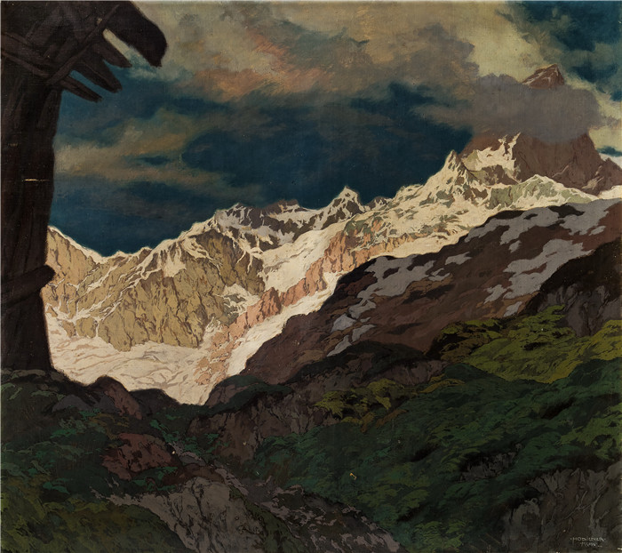 雨果·霍迪纳（Hugo Hodiener ）油画-瑞士普勒苏尔阿尔卑斯山景色