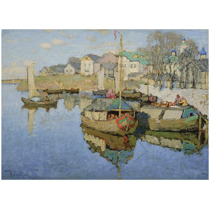 康斯坦丁·伊万诺维奇·戈巴托夫（konstantin lvanovich gorbatov）油画-JETTY ON THE RIVER