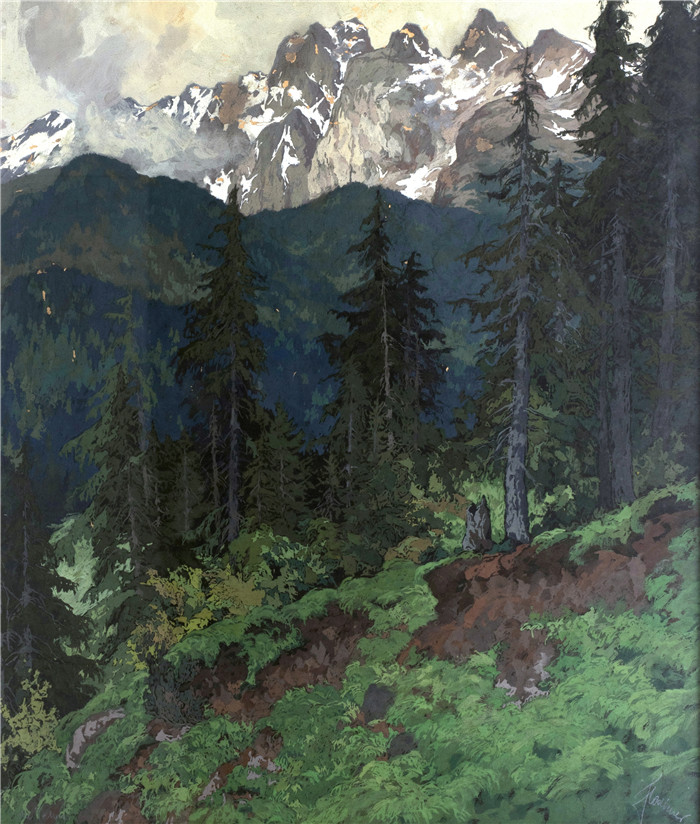 雨果·霍迪纳（Hugo Hodiener ）油画-Tempera auf Karton · 70 x 59 cm_150ppi