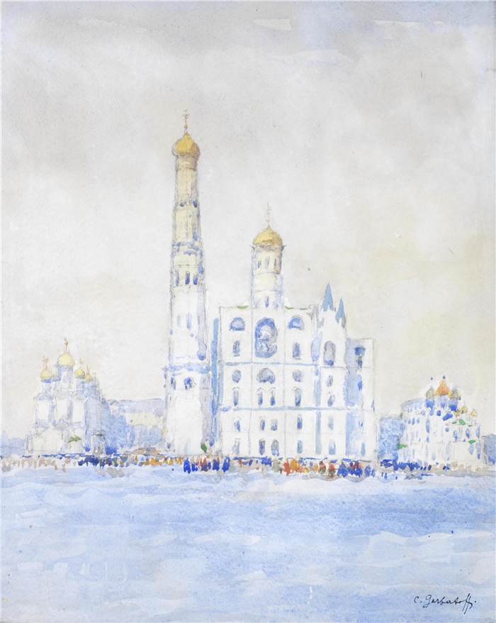 康斯坦丁·伊万诺维奇·戈巴托夫(konstantin lvanovich gorbatov)油画-Landscape with churches