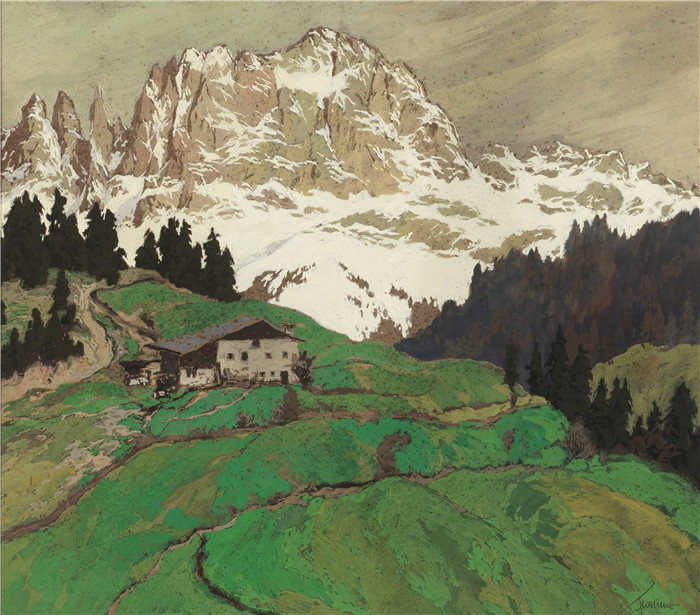 雨果·霍迪纳(Hugo Hodiener )油画-Rosengarten Dolomiten