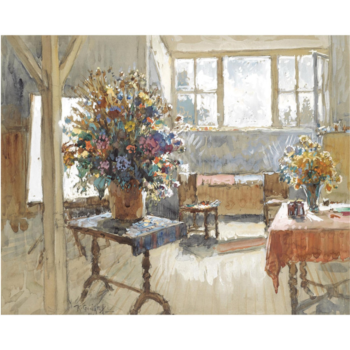 康斯坦丁·伊万诺维奇·戈巴托夫(konstantin lvanovich gorbatov)油画-INTERIOR WITH STILL LIFE