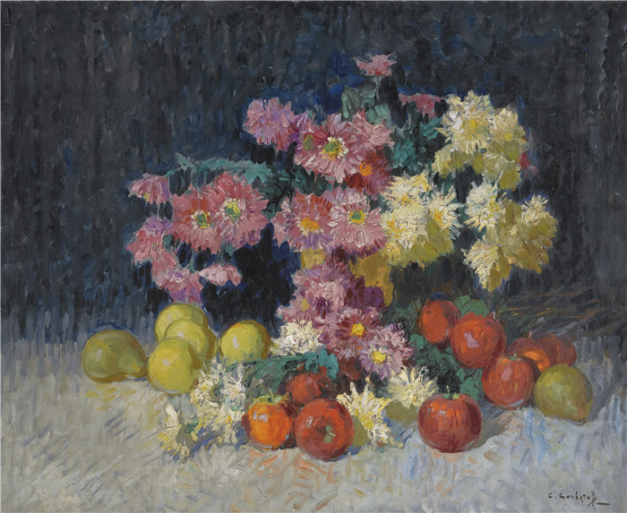 康斯坦丁·伊万诺维奇·戈巴托夫（konstantin lvanovich gorbatov）油画-鲜花和水果的静物