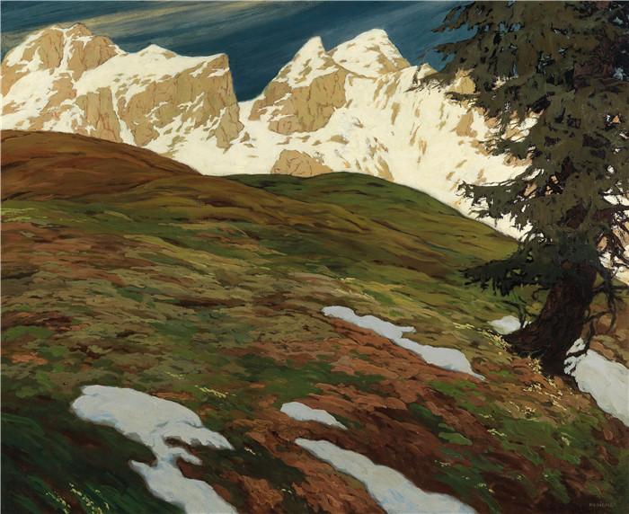 雨果·霍迪纳（Hugo Hodiener ）油画-山里的春天