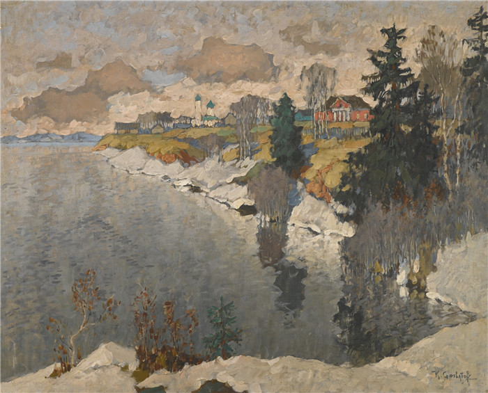 康斯坦丁·伊万诺维奇·戈巴托夫(konstantin lvanovich gorbatov)油画-VIEW OF A LAKE IN WINTER