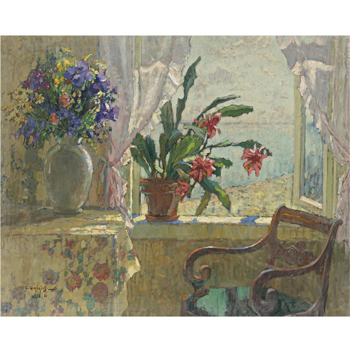 康斯坦丁·伊万诺维奇·戈巴托夫(konstantin lvanovich gorbatov)油画-THE OPEN WINDOW