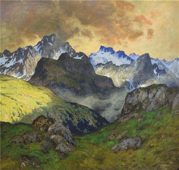 雨果·霍迪纳（Hugo Hodiener ）油画-高山景观