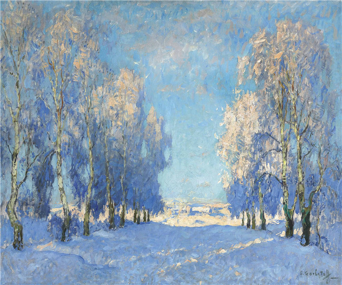 康斯坦丁·伊万诺维奇·戈巴托夫（konstantin lvanovich gorbatov）油画-一个冬日