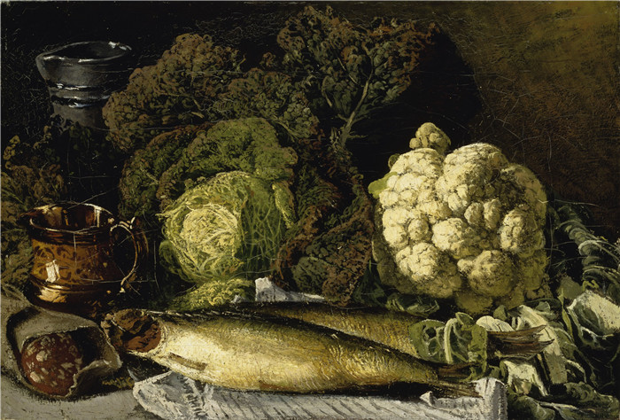 范妮·丘尔贝格(Fanny Churberg)作品-静物与蔬菜和鱼