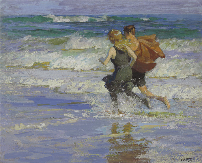 爱德华·亨利·波斯特(Edward Henry Potthast)作品-在海滩（约1918年）