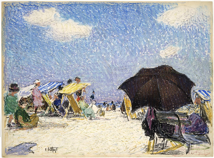 爱德华·亨利·波斯特(Edward Henry Potthast)作品-《海滩场景》，约1910年