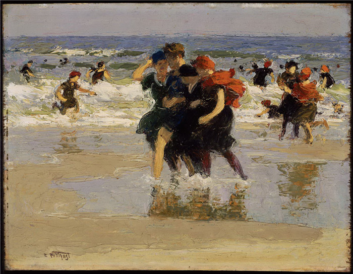 爱德华·亨利·波斯特(Edward Henry Potthast)作品-在海边 1905年