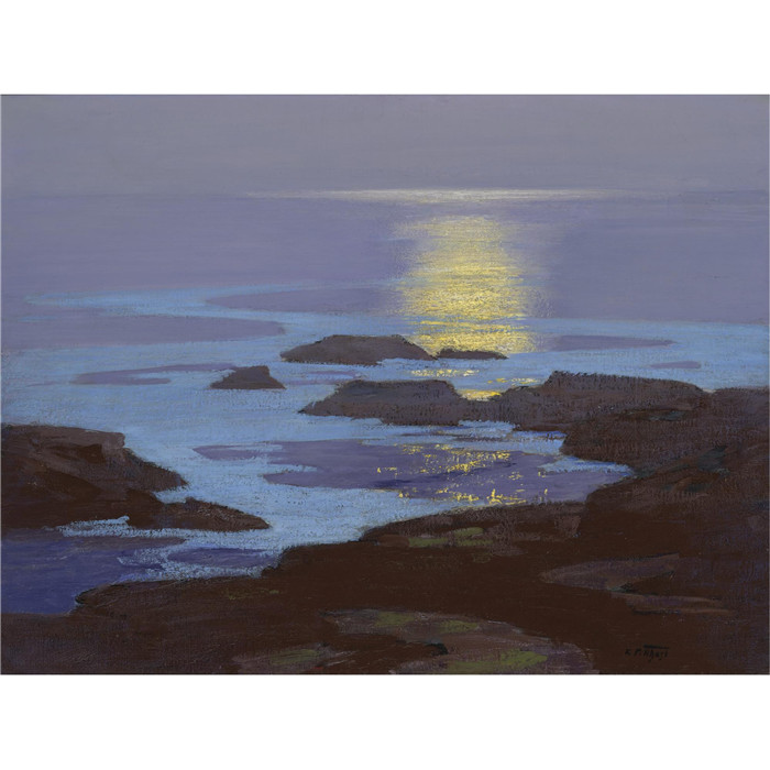 爱德华·亨利·波斯特(Edward Henry Potthast)作品-月光，缅因州海岸