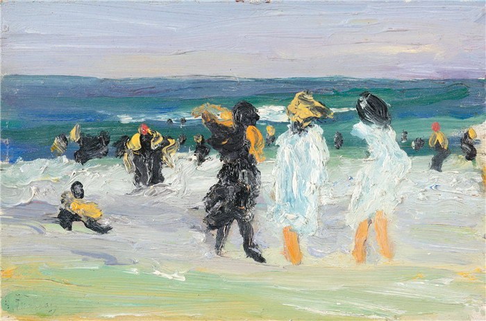 爱德华·亨利·波斯特(Edward Henry Potthast)作品-在海滩上玩耍