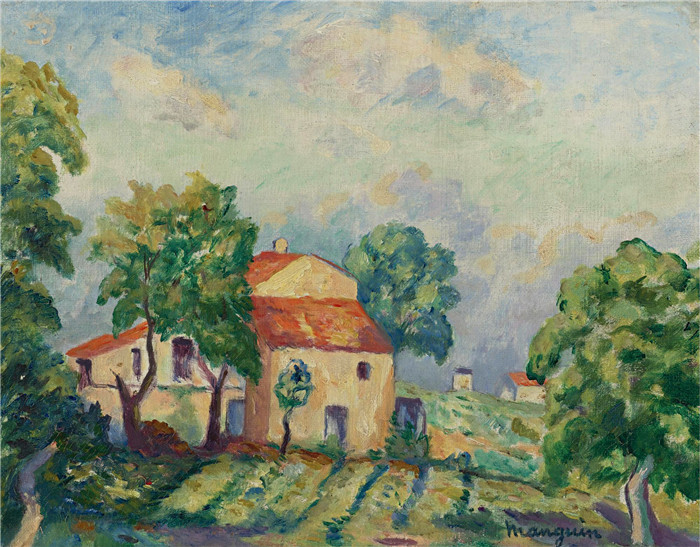 亨利·夏尔·芒更（Henri Charles Manguin）作品-圣特罗佩的奥利维尔农场，1925年