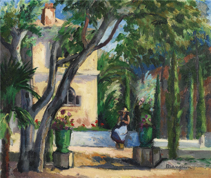 亨利·夏尔·芒更（Henri Charles Manguin）作品-奥斯塔莱花园，圣特罗佩，1928年