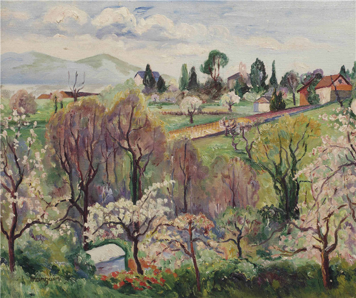 亨利·夏尔·芒更(Henri Charles Manguin)作品-春天的瑞士风景 1916年