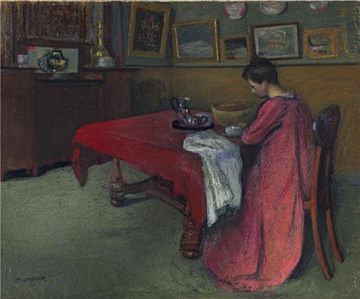 亨利·夏尔·芒更（Henri Charles Manguin）作品-红色晨衣，1902年