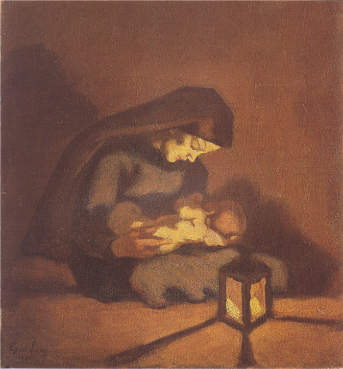 阿尔宾·艾格·利恩茨（Albin Egger Lienz）作品-麦当娜与孩子，1921年