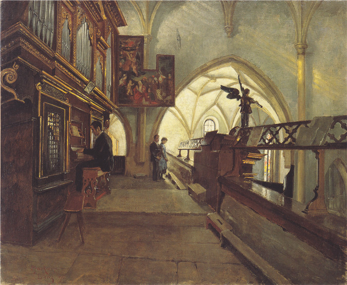 阿尔宾·艾格·利恩茨（Albin Egger Lienz）作品-关于圣安德拉利恩斯教区教堂的教堂唱诗班，1890年