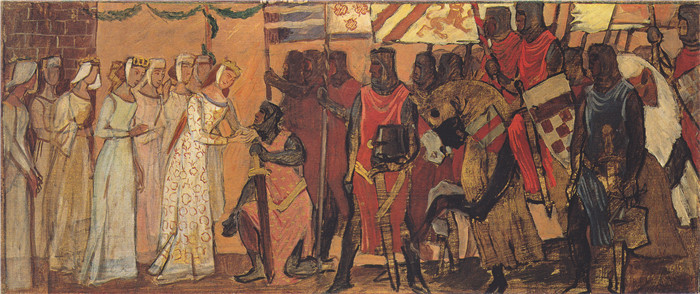 阿尔宾·艾格·利恩茨(Albin Egger Lienz)作品-Einzug Konig Etzels in Wien 1908