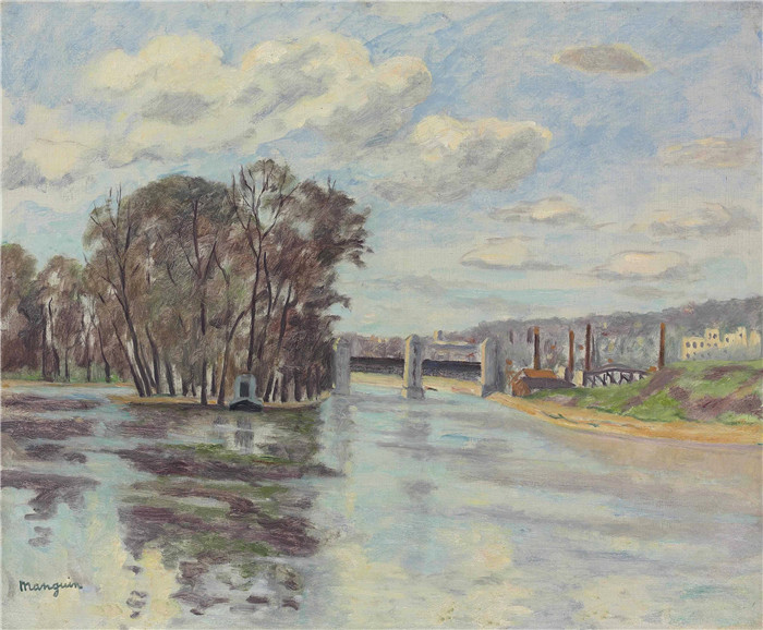 亨利·夏尔·芒更（Henri Charles Manguin）作品-Suresnes大坝，1938年