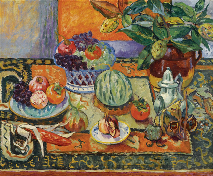 亨利·夏尔·芒更（Henri Charles Manguin）作品-水果静物木兰花，1946